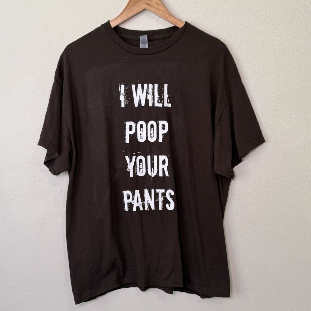 Funny Poop Shirt Mens XL Brown Crewneck Tee Short Sleeve I Will Poop Your Pants